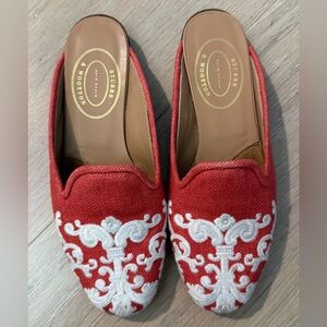 Stubbs & Wootton Red and White Embroidered Loafers